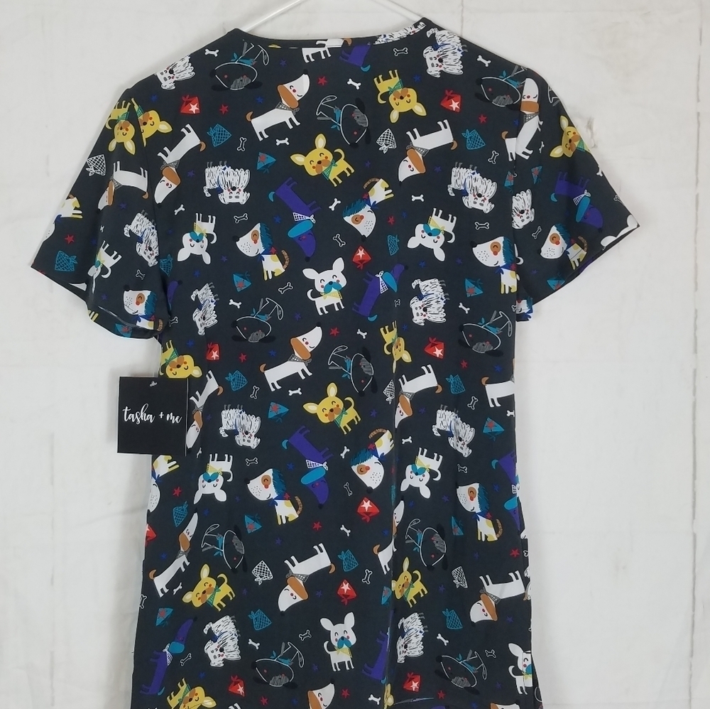 Tasha & me  dog print scrub top - Picture 2 of 6
